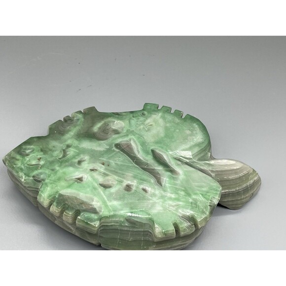 Vintage Hand Carved Jade? Green Turtle Ashtray Trinket Dish Handmade Nice - Picture 6 of 6